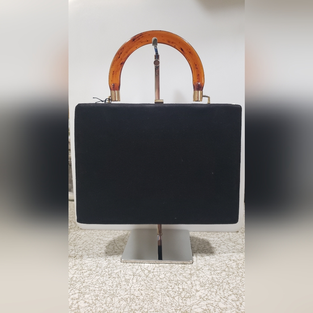 Dover Classic Black Box Clutch with Acrylic Style Handle, Vintage From The 50s
